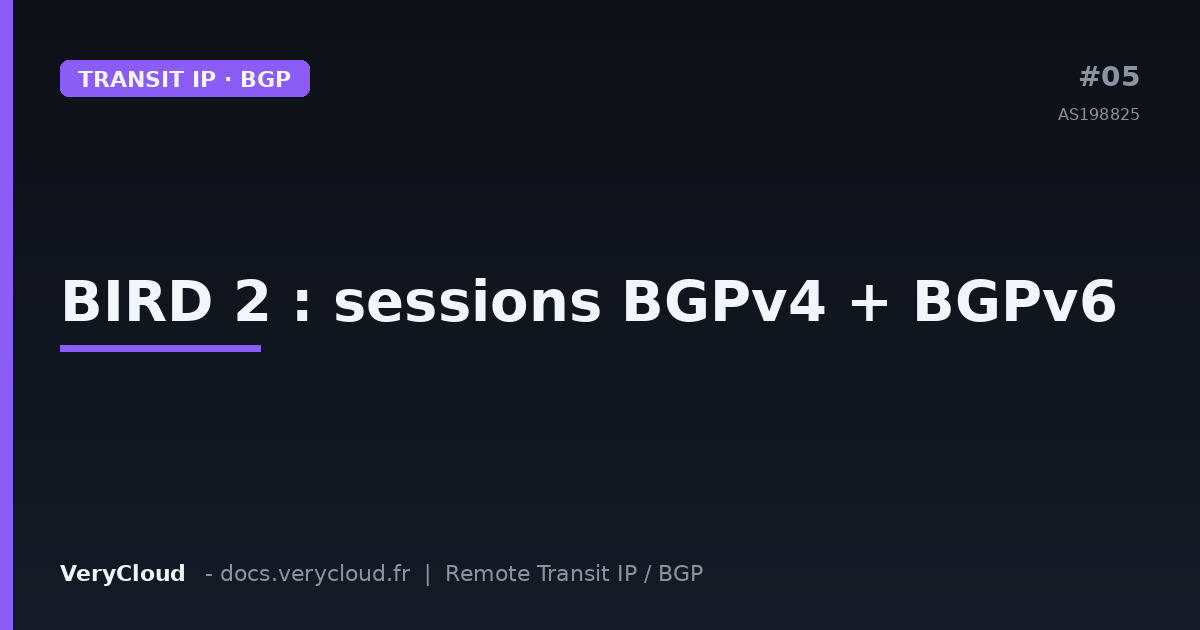 BIRD 2: BGPv4 + BGPv6 sessions to VeryCloud (AS198825)