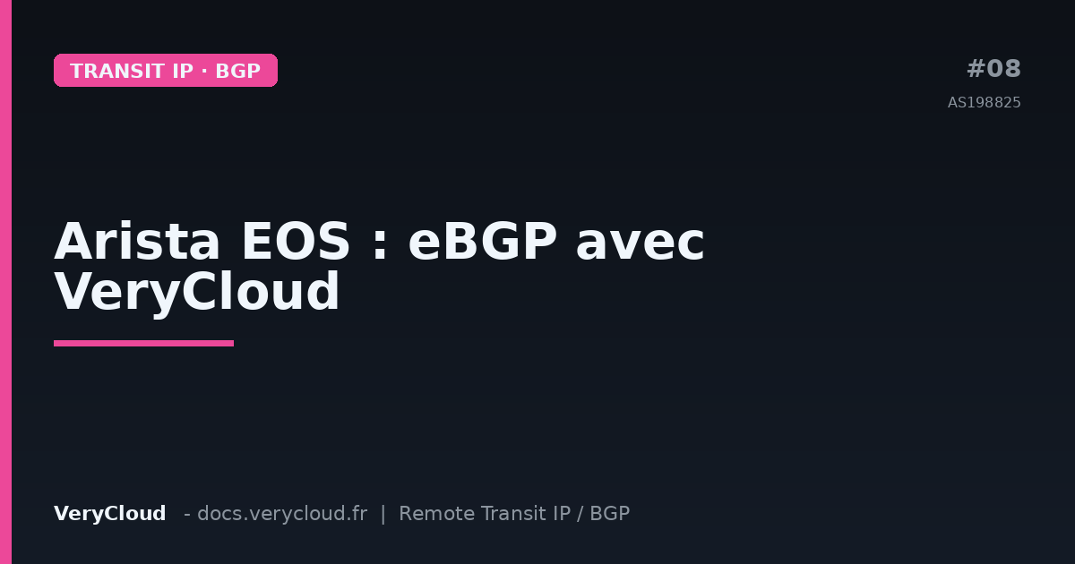 Arista EOS: eBGP with VeryCloud (AS198825) over GRE tunnel
